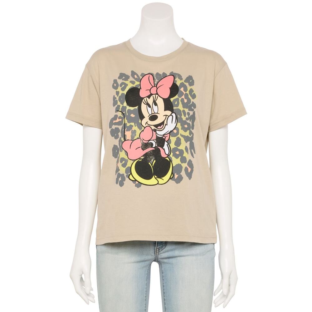 Disney's Minnie Mouse Juniors' Minnie Pose Leopard Graphic Tee Size Small NWT